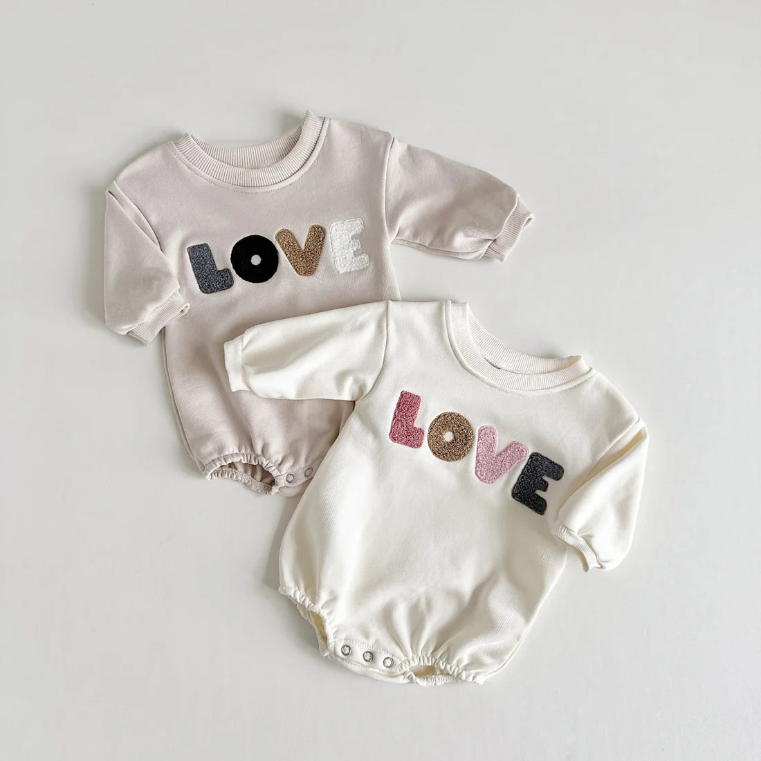 'LOVE' Embroidered Sweatshirt Onesie