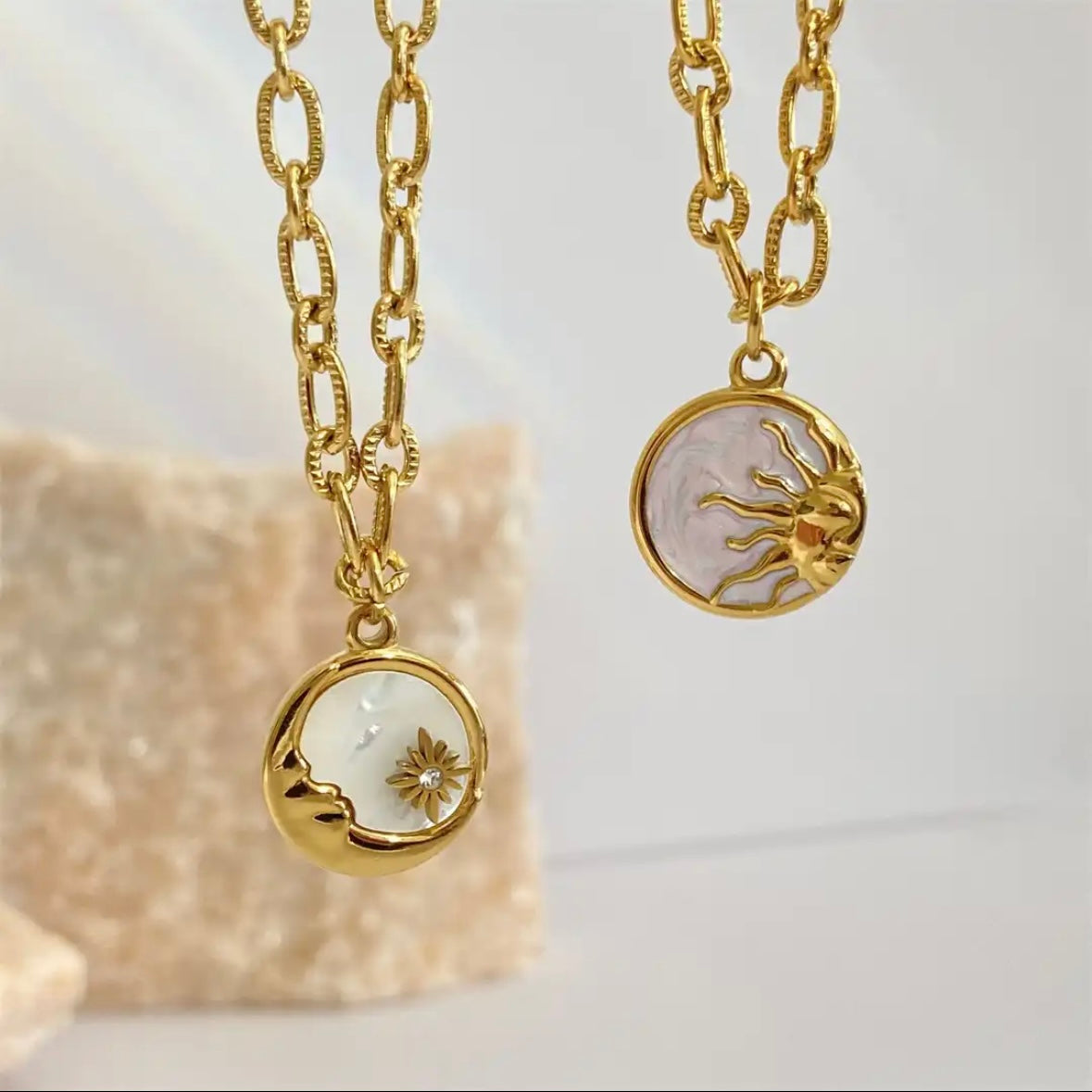 Vintage Sun and Moon Pendants Necklace