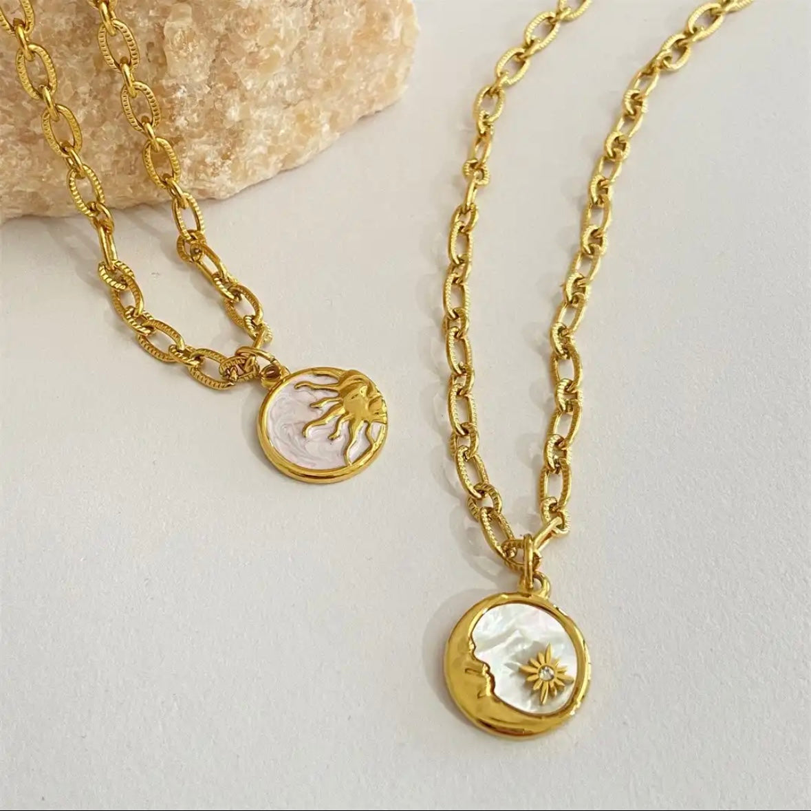 Vintage Sun and Moon Pendants Necklace