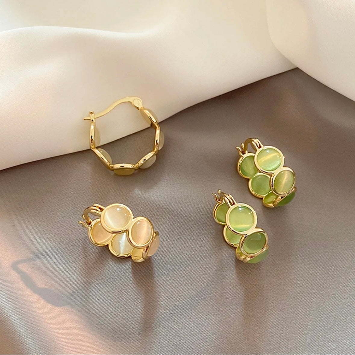 Round Opal Hoops