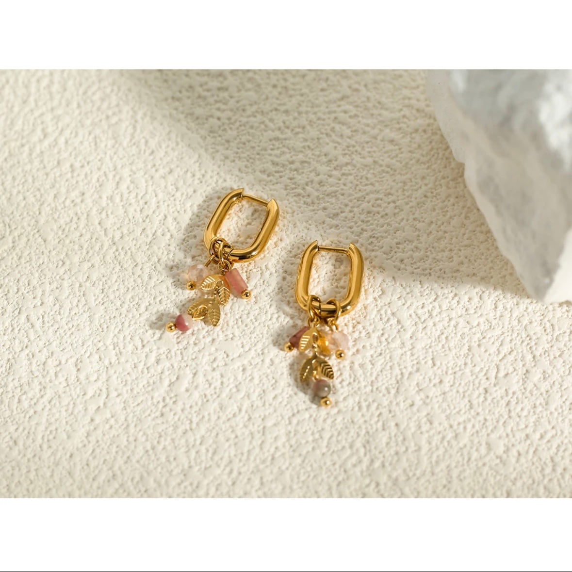 Pink Crystal Natural Stone Earrings