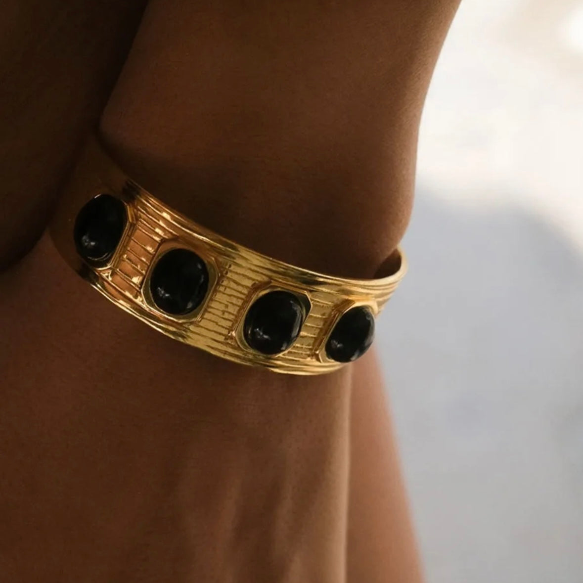 Black Agate Open Cuff Bangle