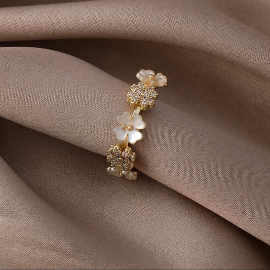 Zircon Shell Little Flowers Opening Adjustable Rings