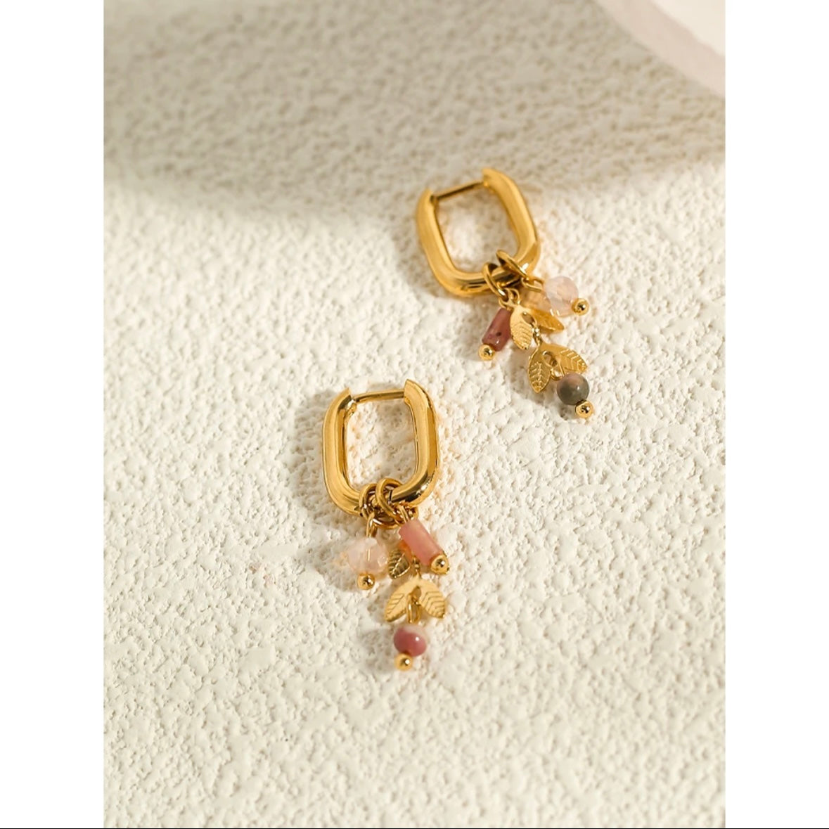 Pink Crystal Natural Stone Earrings