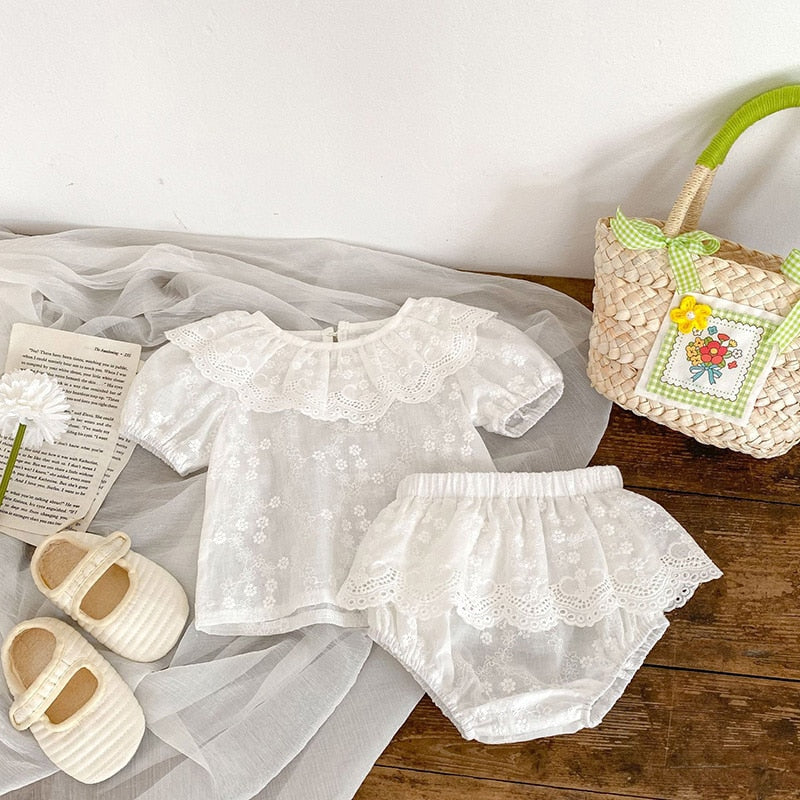 Lace Collar Blouse & Bloomer Set