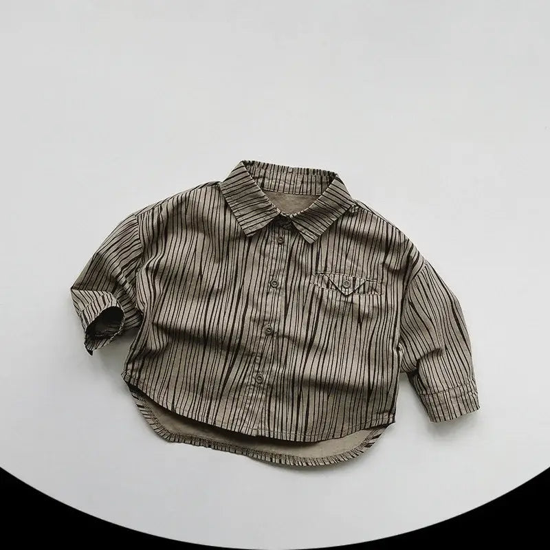 Long-Sleeved Striped Lapel Shirt