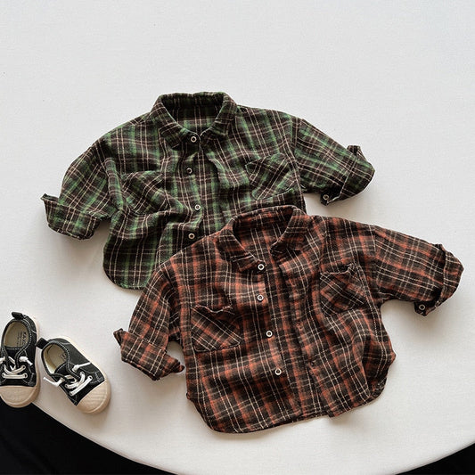 Vintage Plaid Long-Sleeved Shirt