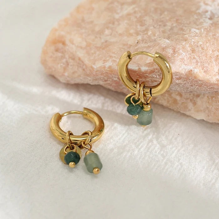 Green Natural Stone Charms Earrings