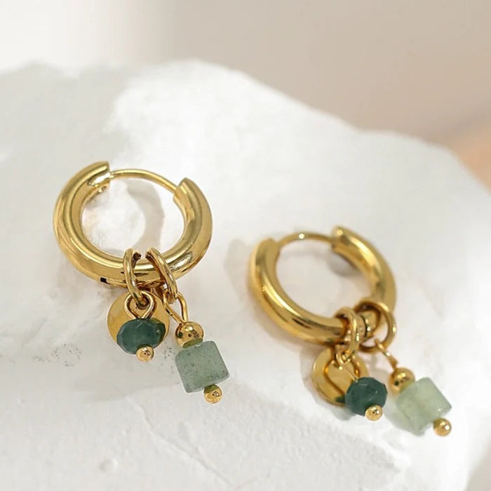 Green Natural Stone Charms Earrings